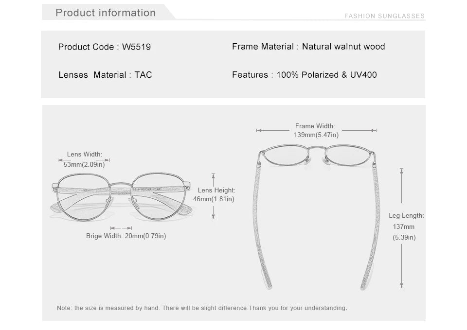 Handmade Walnut Wooden Sunglasses For Men - Polarized UV400 Protection Retro Round Lenses