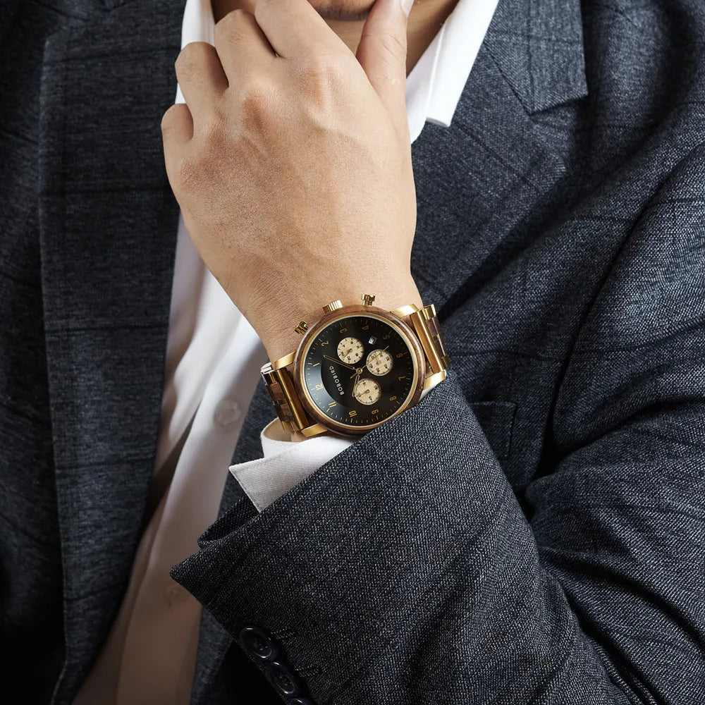 Men's Luxury Style Watch - Handmade Wooden Wrist Watch for Men With Genuine Leather