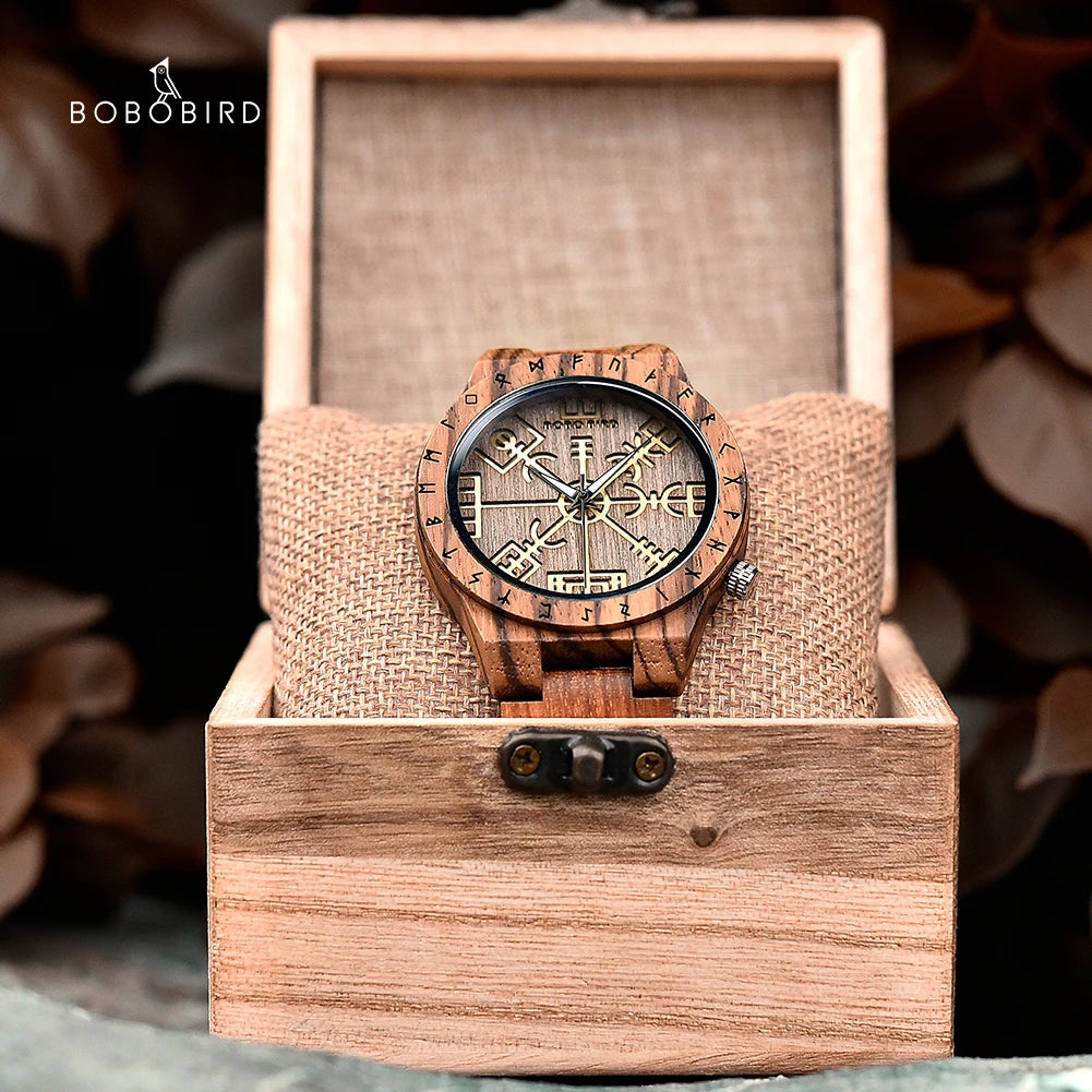 Viking Style Man's Wooden Watches - Vintage Quartz Movement Watch for Men