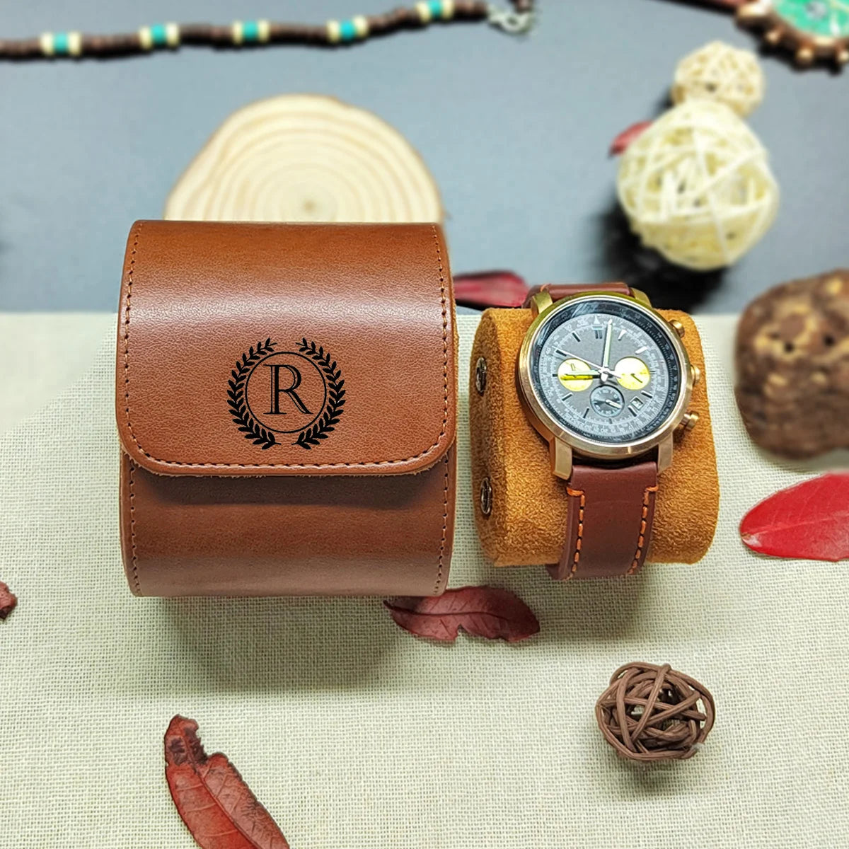 1/2/3-Slot Watch Roll Personalized Leather Travel Case - Custom Watch Case - Watch Storage Box