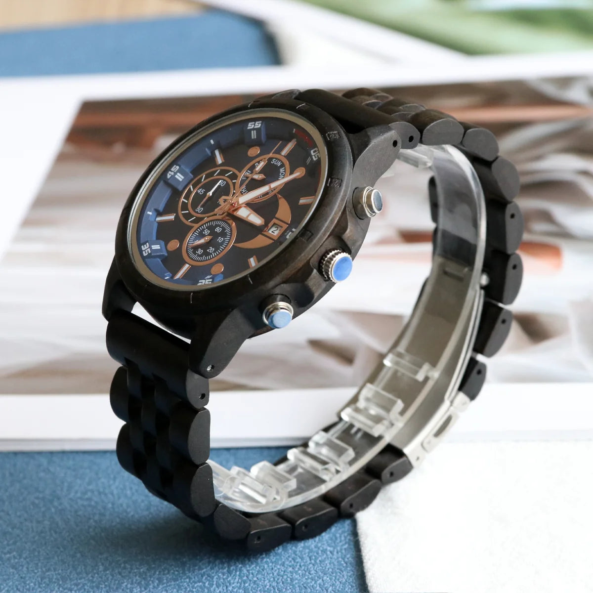 Men’s Sports Wooden Wrist Watch - Multifunction Analog Face & Quartz Movement