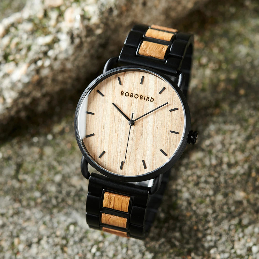 Classic Men's Wooden Watch - Quartz Movement Analog Face Wristwatch for Men