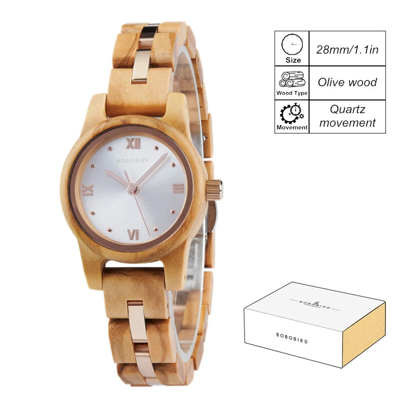 Women's Round Face Wooden Watch Fashion Quartz Watch for Ladies With Paper Gift Box