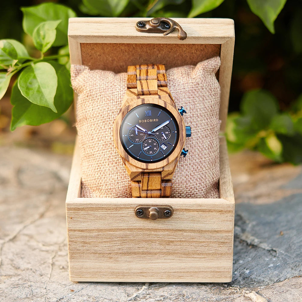 Men's Fashion Wooden Wristwatch - Quartz Movement - Round Face