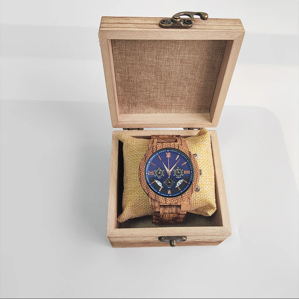 Wooden Wrist Watch for Men - Luxury Stylish Multifunction Chronographic Face