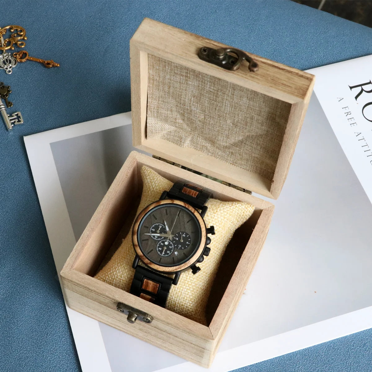 Men's Wooden Watch - Chronographic Stylish Quartz Movement with Luminous Hands