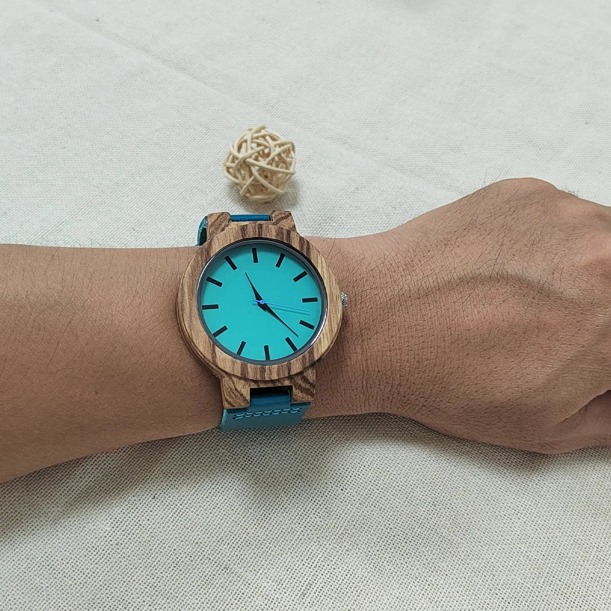 Unisex Classic Analog Face Wooden Wristwatch For Men or Women - Quartz Movement With Leather Strap