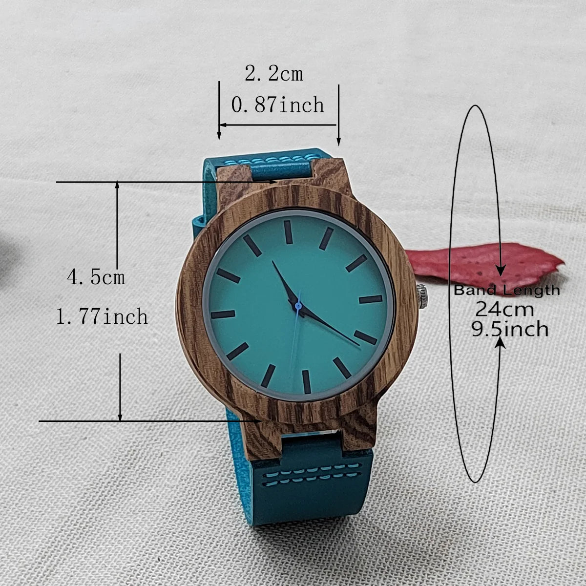 Unisex Classic Analog Face Wooden Wristwatch For Men or Women - Quartz Movement With Leather Strap
