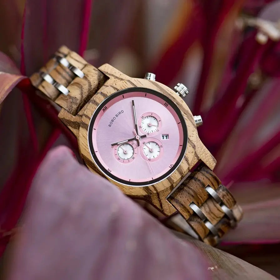 Wooden Women's Watch with 3 Sub Dials Chronograph