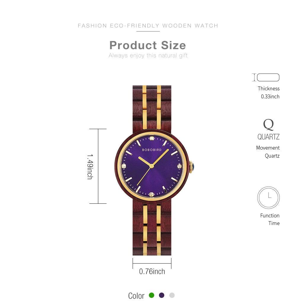 Women's Wooden Watch - Round Analog Face & Quartz Movement With Gift Box