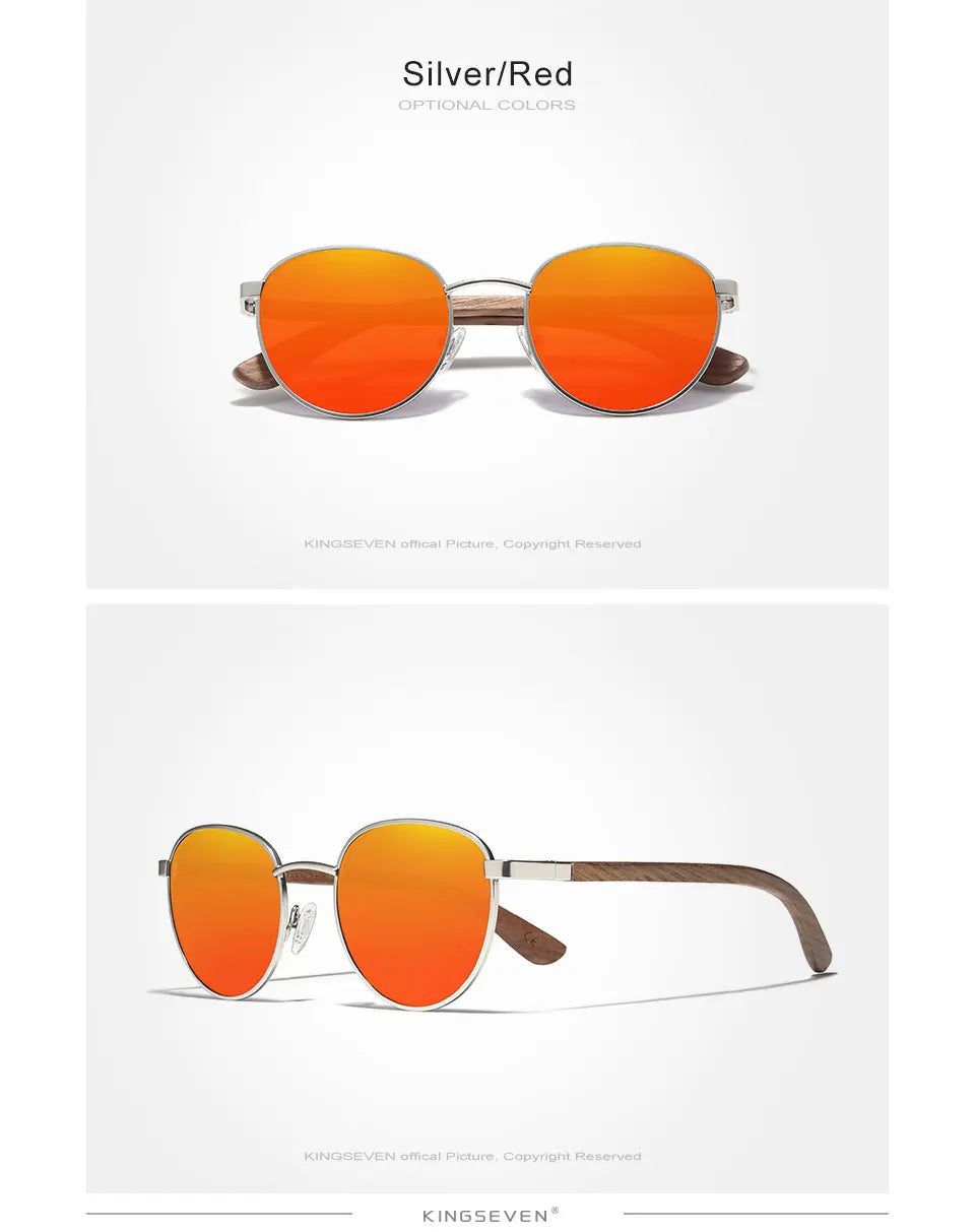 Handmade Walnut Wooden Sunglasses For Men - Polarized UV400 Protection Retro Round Lenses