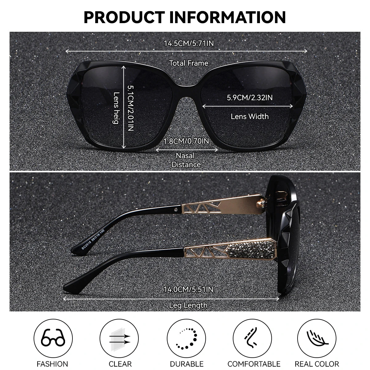 Women’s Fashion Butterfly Polarized Sunglasses - Large Frames With Hollowed Out Mirror Legs