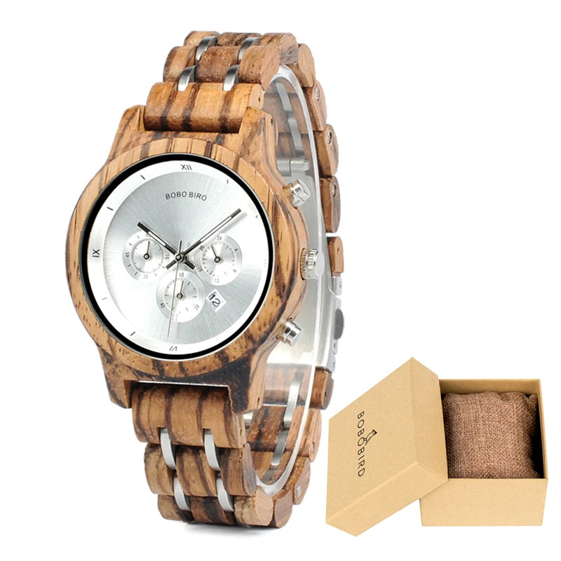 Wooden Women's Watch with 3 Sub Dials Chronograph