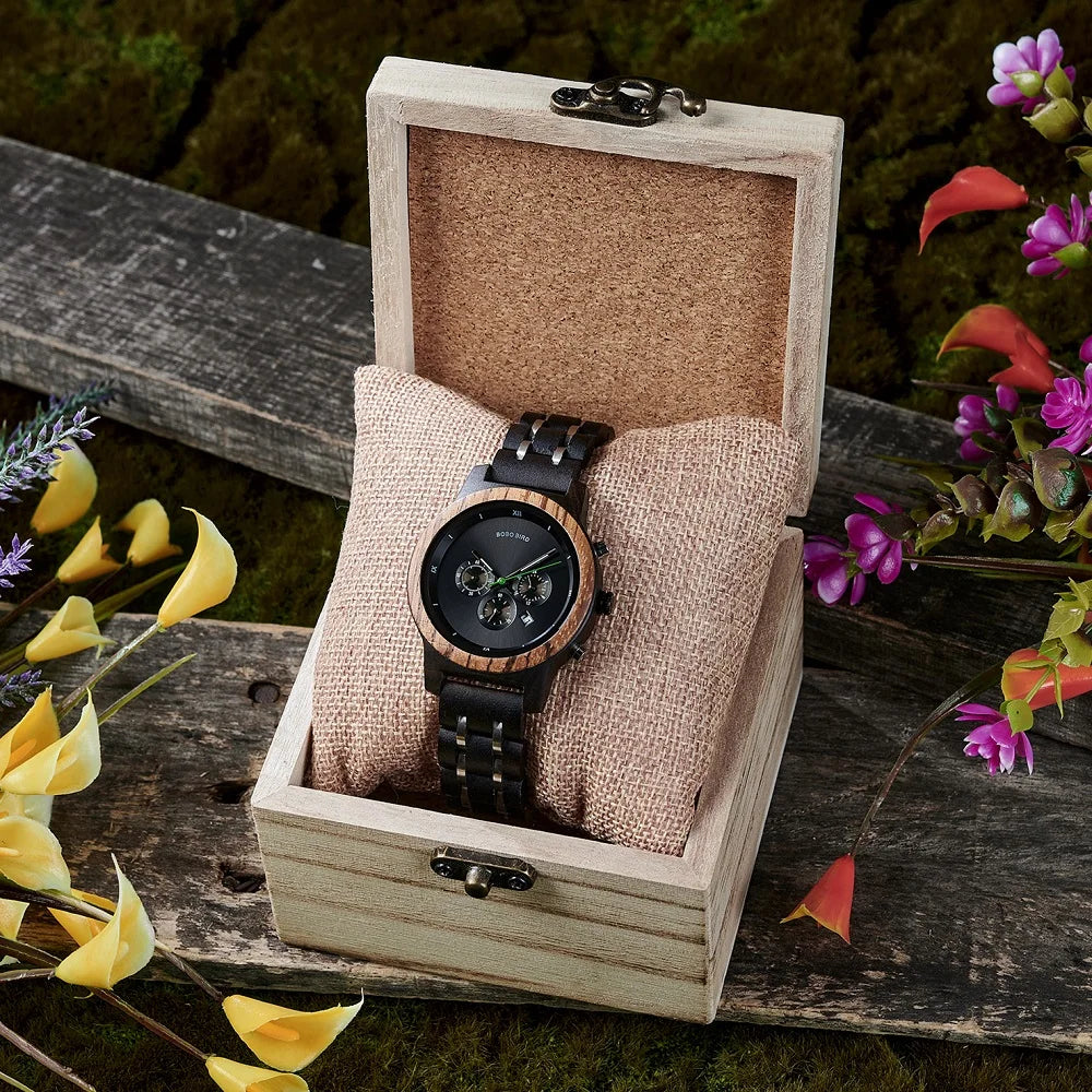 Wooden Women's Watch with 3 Sub Dials Chronograph