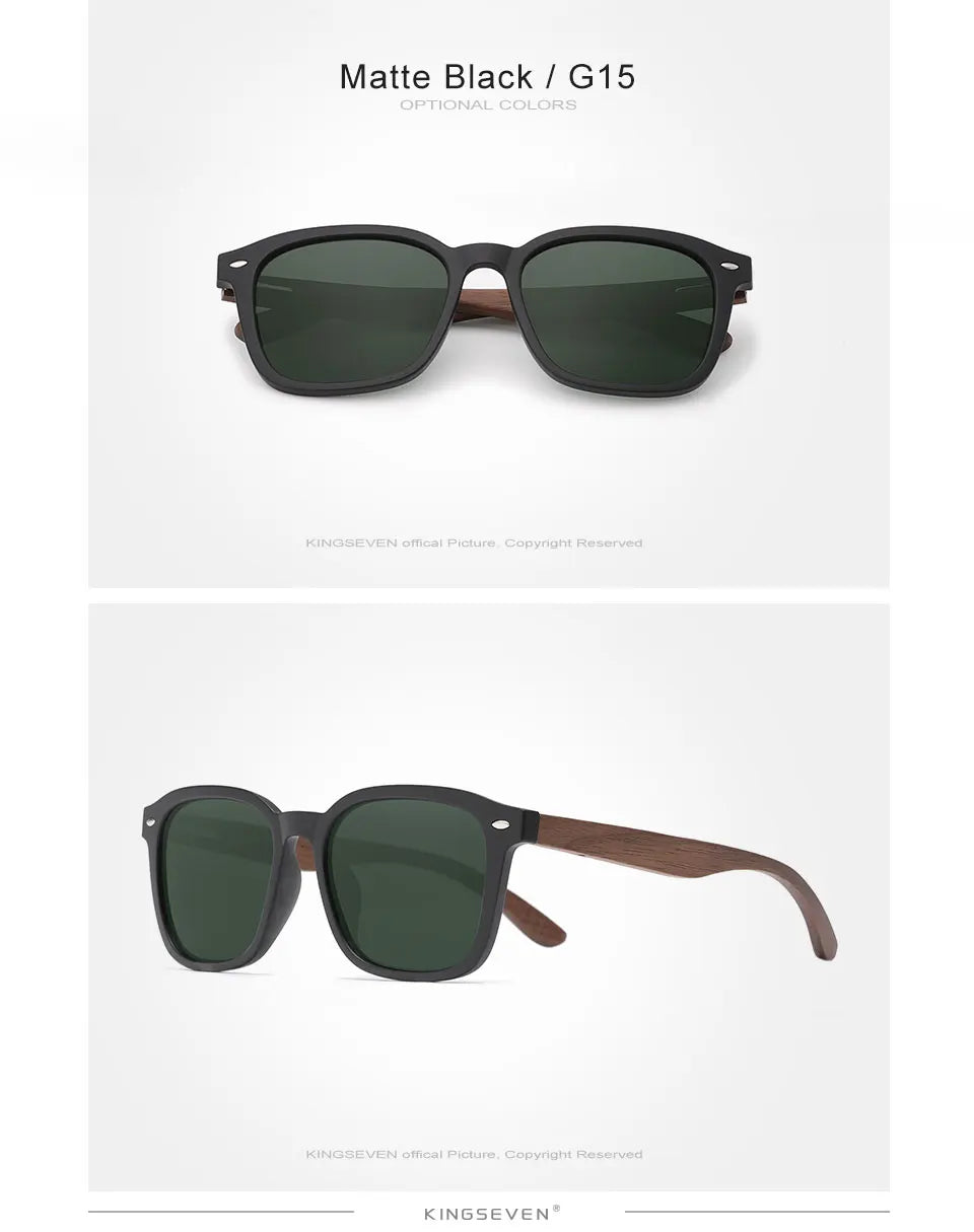 Classic Unisex Walnut Sunglasses For Women Or Men - Polarized UV400 Square Wooden Frame Fashion Glasses