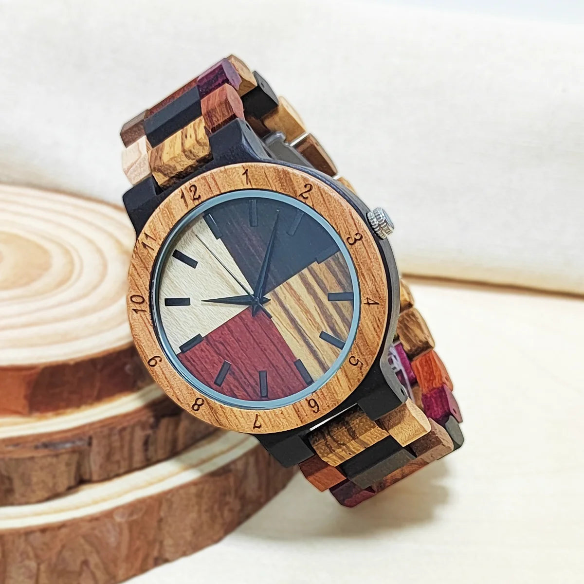 Men’s Colorful Wooden Wrist Watch - Analog Face With Quartz Movement