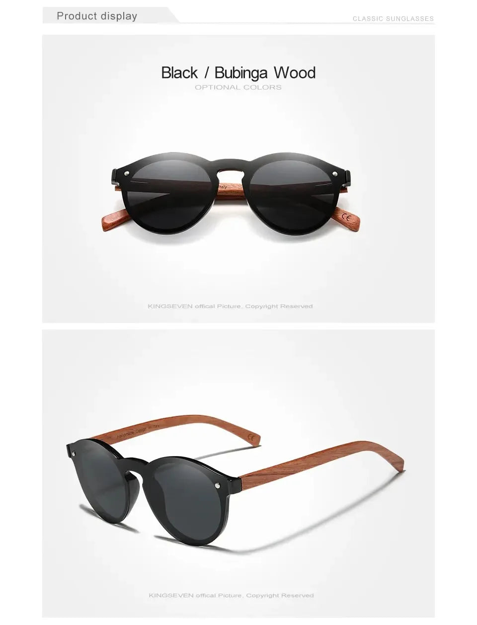 Natural Wood Framed Sunglasses For Men - Polarized UV Protection Mirror Lenses