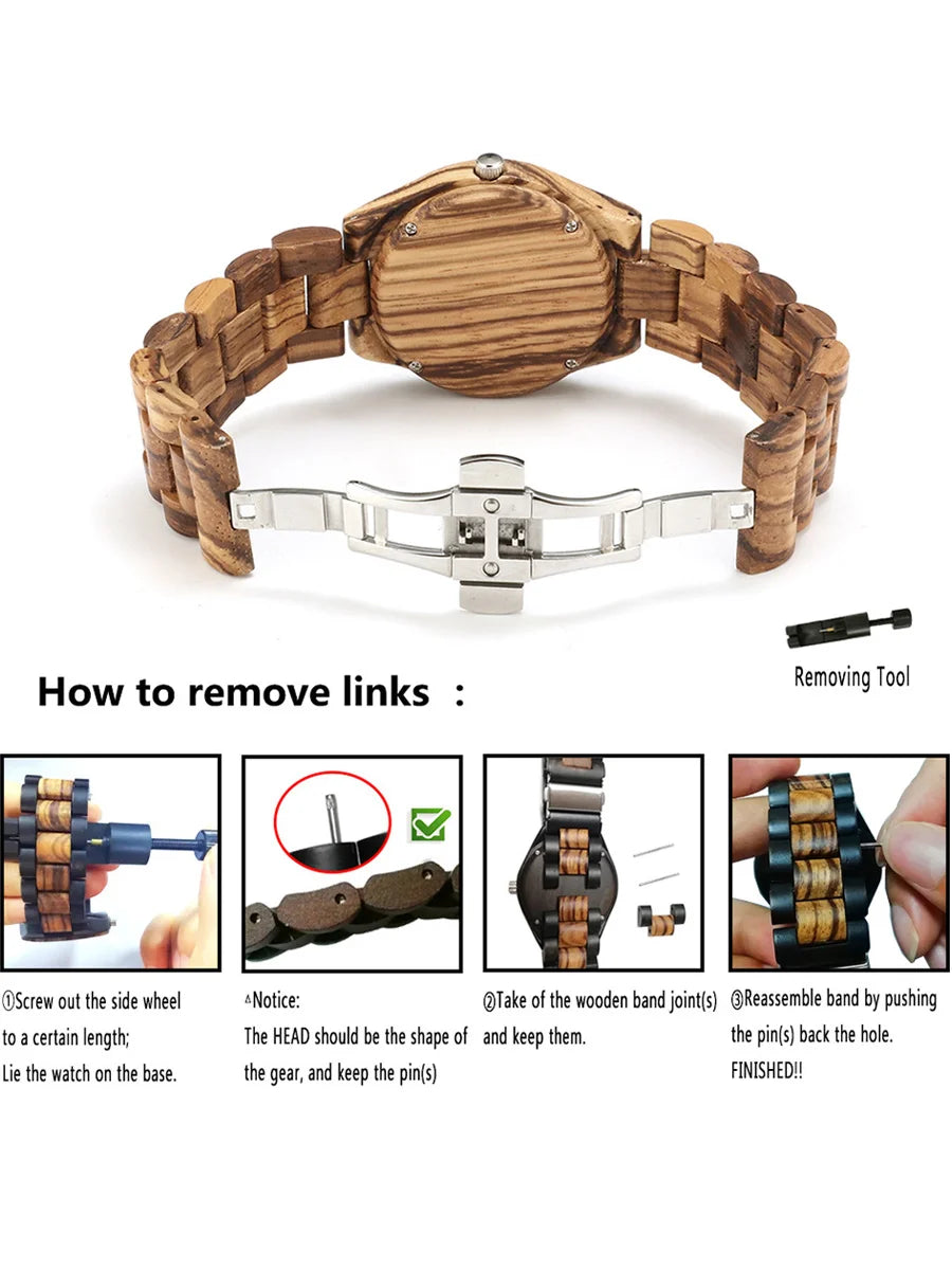 Women’s Wooden Watch With Decorative Rhinestones - Natural Wood Dial And Bracelet Wristwatch For Ladies