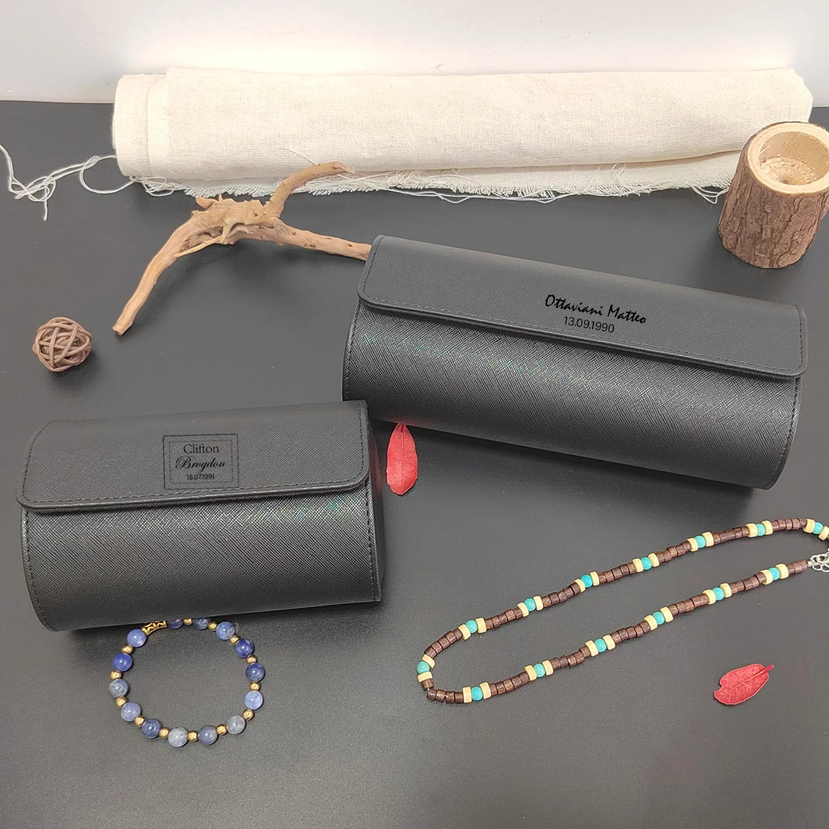 1/2/3-Slot Watch Roll Personalized Leather Travel Case - Custom Watch Case - Watch Storage Box