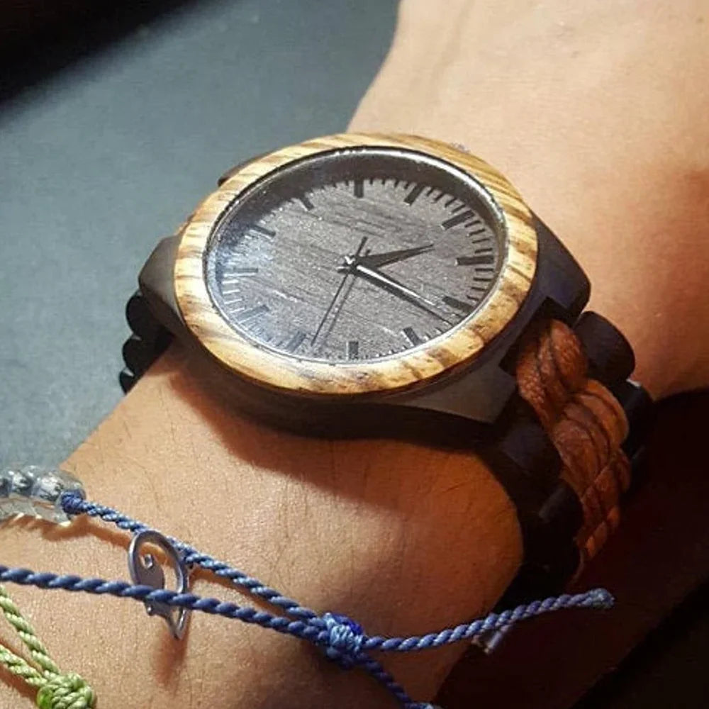 Unisex Wooden Wrist Watch For Men or Women - Classic Analog Timepiece - Quartz Movement And Retro Style