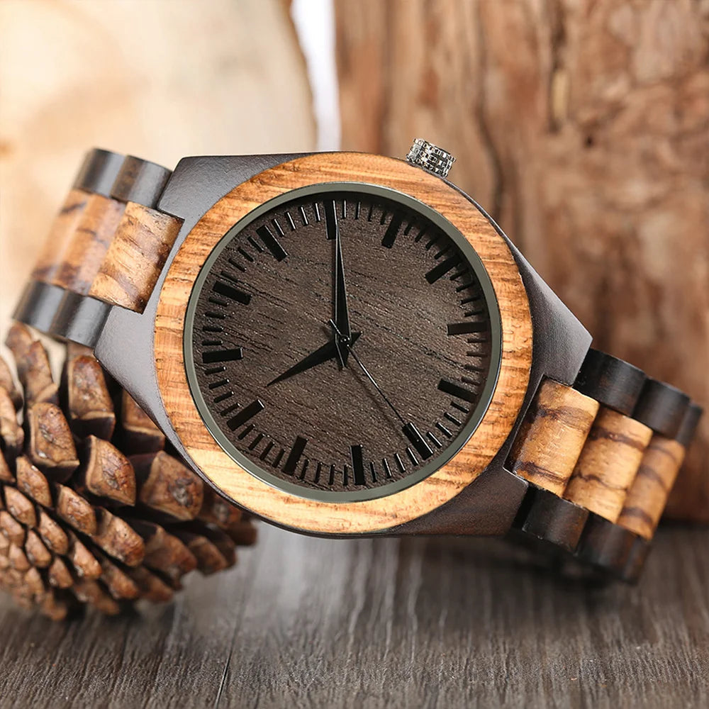Unisex Wooden Wrist Watch For Men or Women - Classic Analog Timepiece - Quartz Movement And Retro Style