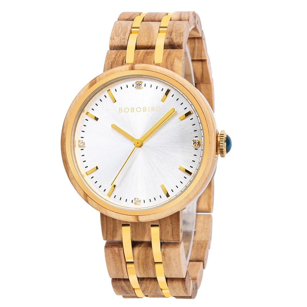 Women's Wooden Watch - Round Analog Face & Quartz Movement With Gift Box