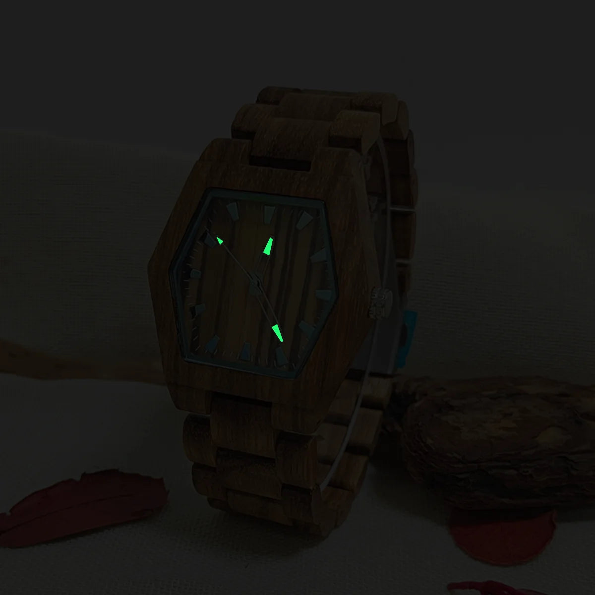 Women’s Natural Wooden Quartz Watch - Creative Hexagon Shaped Case With Luminous Hands