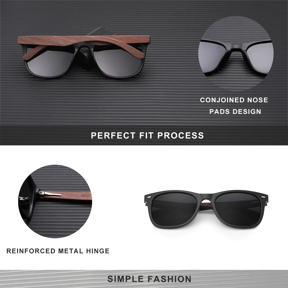 Unisex Walnut Wooden Sunglasses For Men or Women - Polarized Anti-UV400 Lens With Large Frames