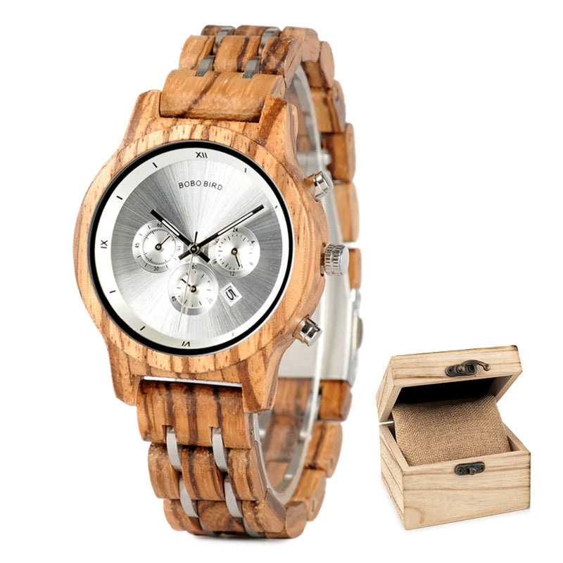Wooden Women's Watch with 3 Sub Dials Chronograph