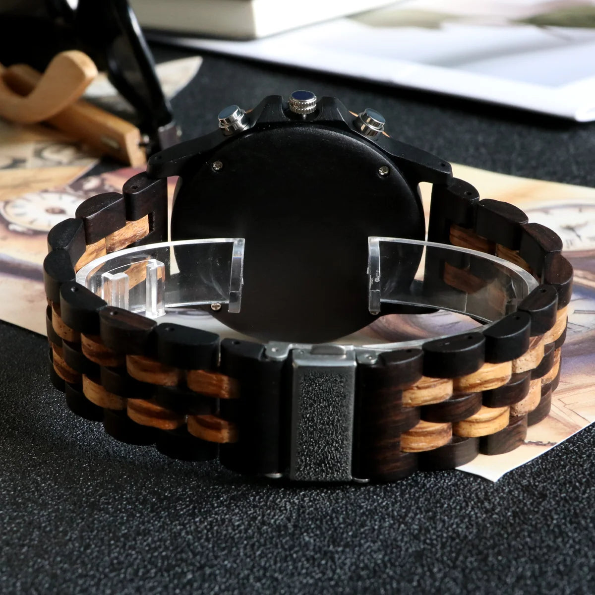 Men’s Sports Wooden Wrist Watch - Multifunction Analog Face & Quartz Movement