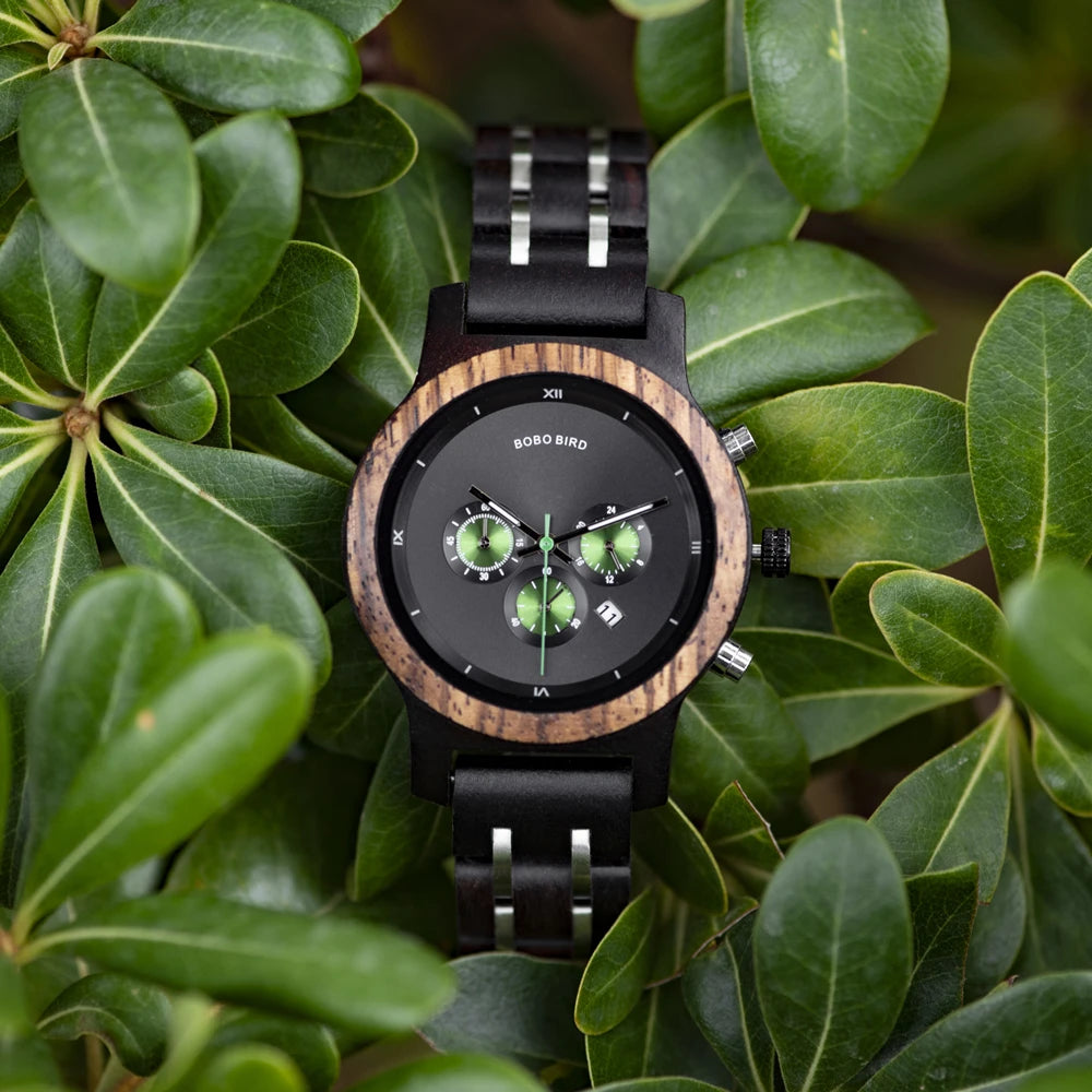 Wooden Women's Watch with 3 Sub Dials Chronograph