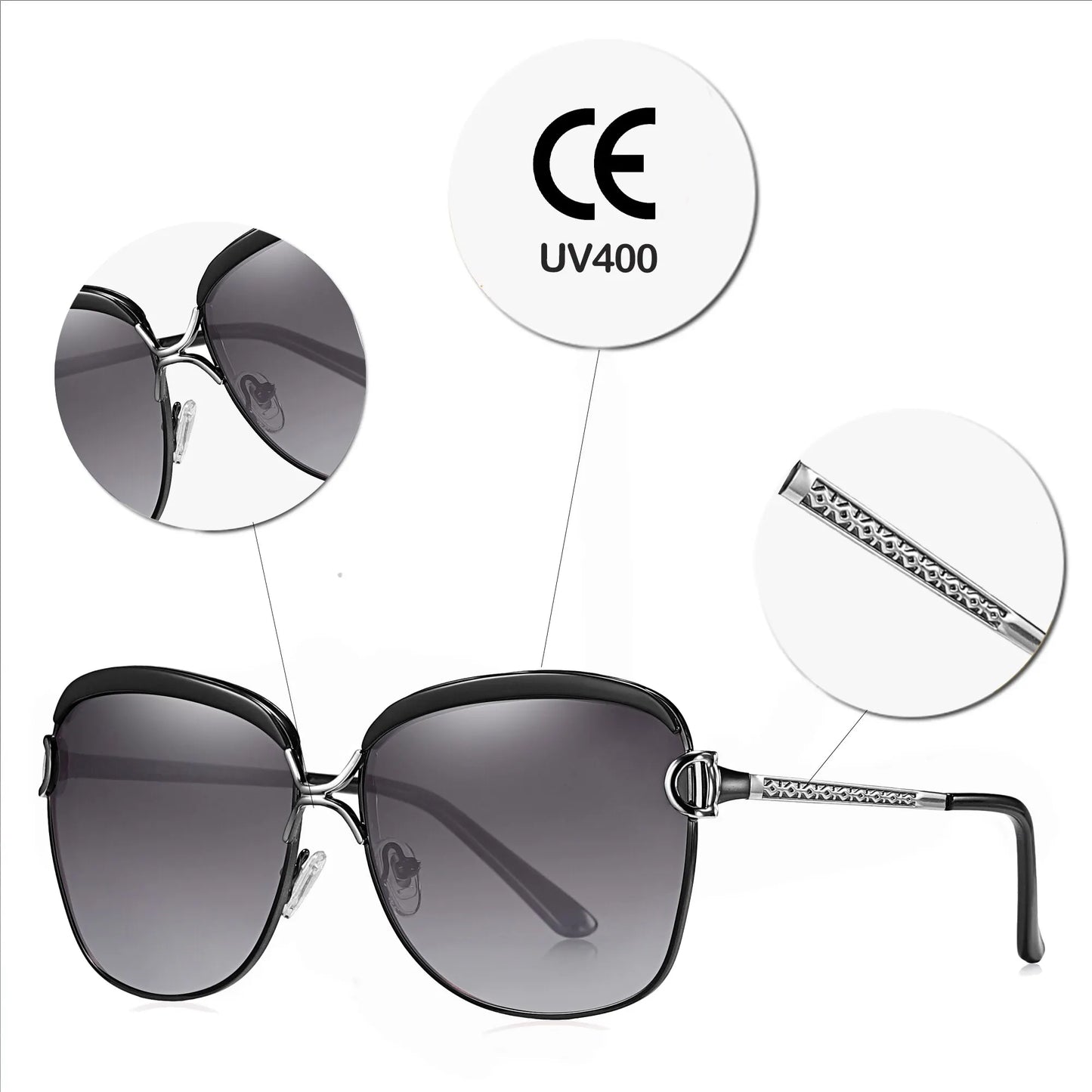 Polarized Ladies Sunglasses With Gradient Lenses - UV Sun Ray Protection And Wire Frames