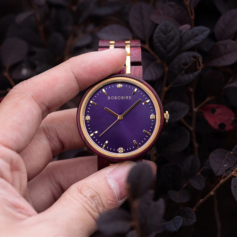 Women's Wooden Watch - Round Analog Face & Quartz Movement With Gift Box
