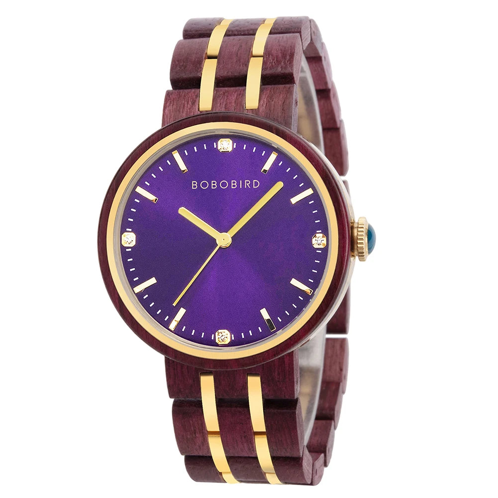 Women's Wooden Watch - Round Analog Face & Quartz Movement With Gift Box