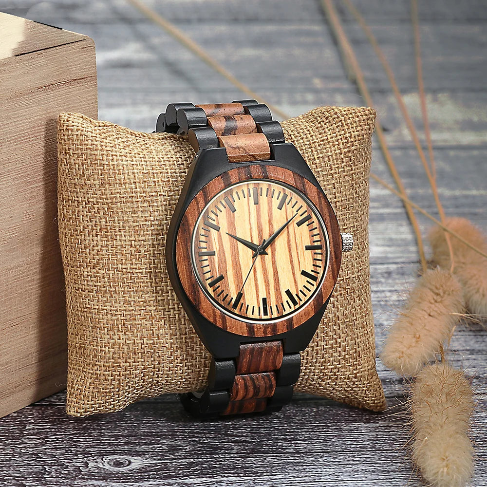 Unisex Wooden Wrist Watch For Men or Women - Classic Analog Timepiece - Quartz Movement And Retro Style