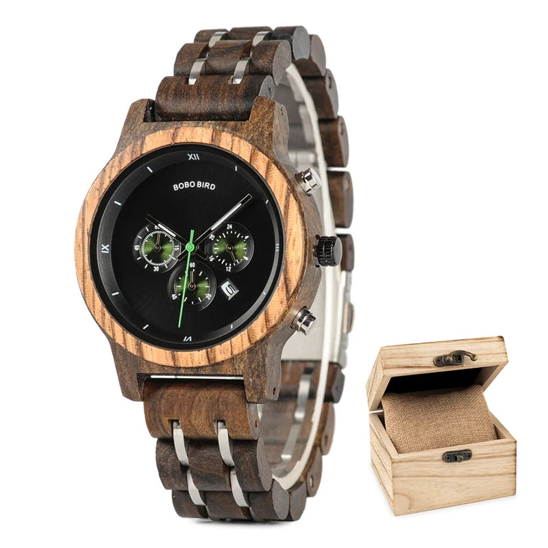 Wooden Women's Watch with 3 Sub Dials Chronograph