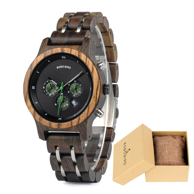 Wooden Women's Watch with 3 Sub Dials Chronograph