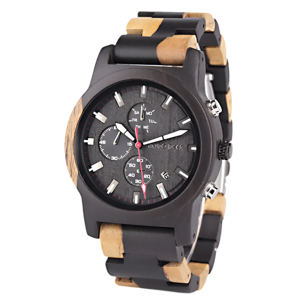 Men’s Quartz Wooden Watch With Luminous Hands And Round Face - Sports Style Wristwatch With Analog Time And Date Display