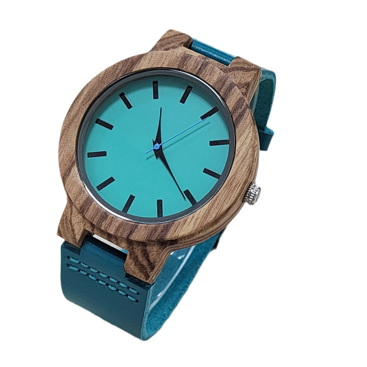 Unisex Classic Analog Face Wooden Wristwatch For Men or Women - Quartz Movement With Leather Strap
