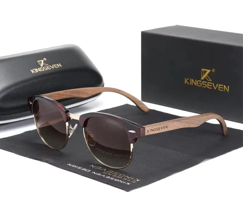 Vintage Style Wooden Sunglasses For Men - Circular Mirror Lenses With UV400 Sun Protection