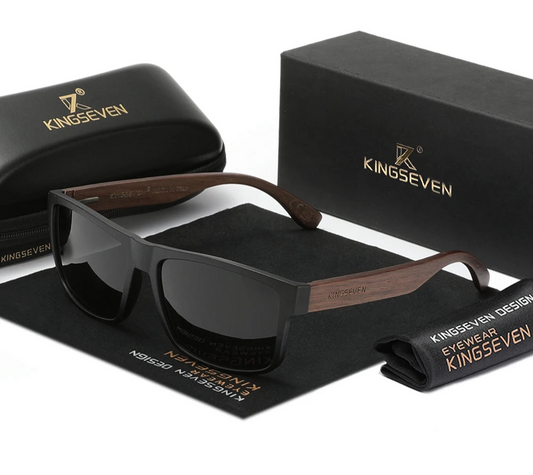 Men’s Wooden Polarized Sunglasses - Black Walnut Rectangular Frame Glasses With UV Protection
