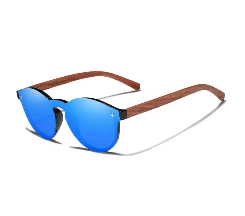 Natural Wood Framed Sunglasses For Men - Polarized UV Protection Mirror Lenses