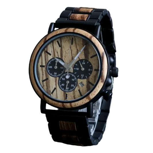 Men's Wooden Watch - Chronographic Stylish Quartz Movement with Luminous Hands