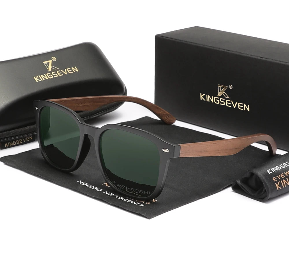 Classic Unisex Walnut Sunglasses For Women Or Men - Polarized UV400 Square Wooden Frame Fashion Glasses