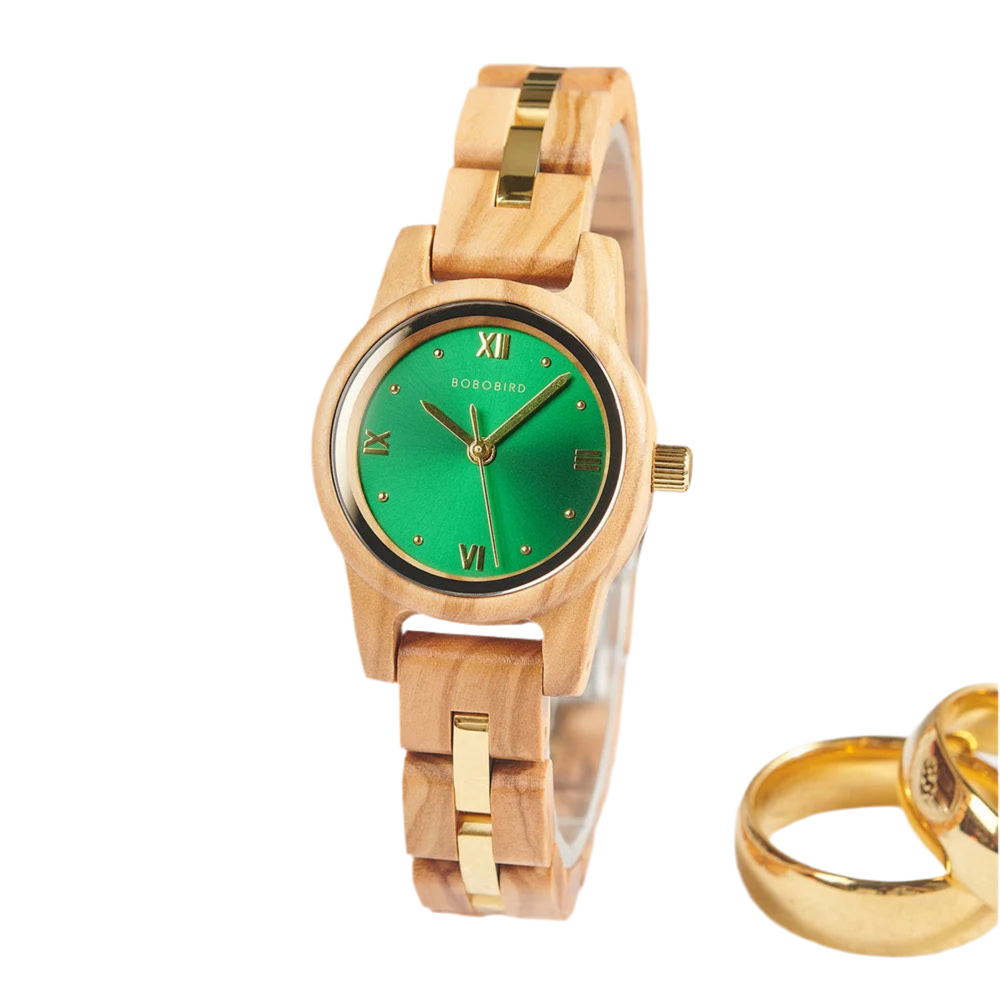 Women's Round Face Wooden Watch Fashion Quartz Watch for Ladies With Paper Gift Box