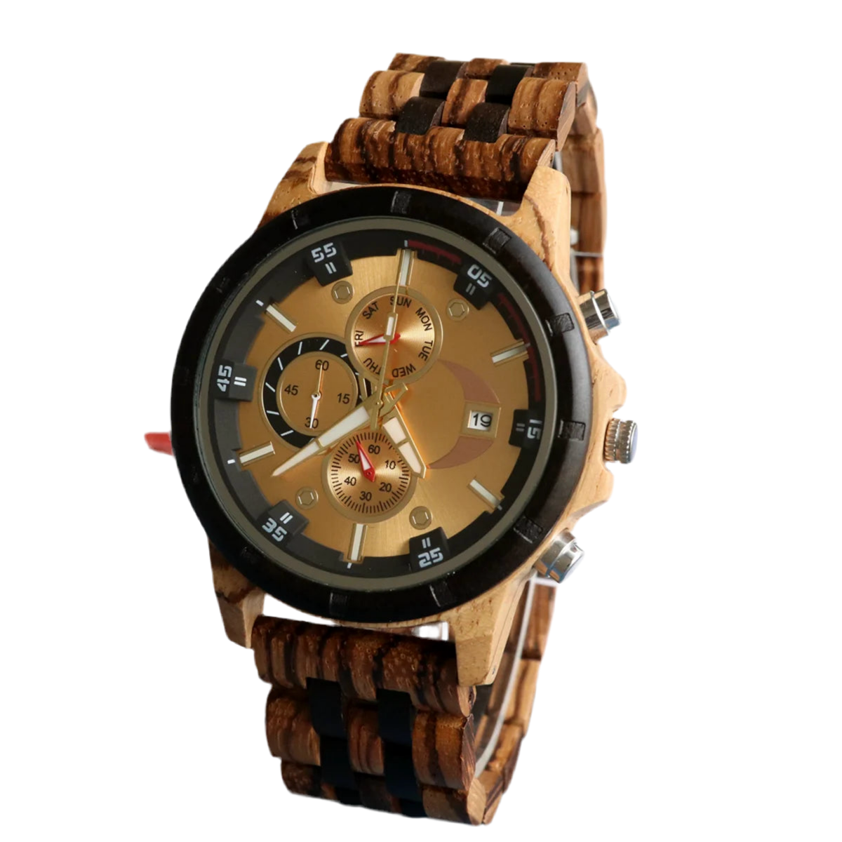 Men’s Sports Wooden Wrist Watch - Multifunction Analog Face & Quartz Movement