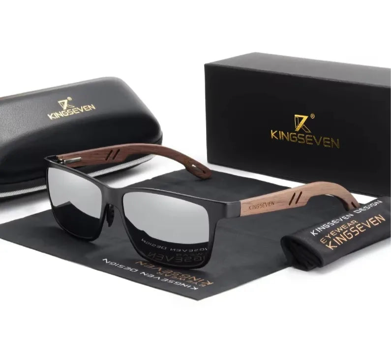 Men’s Wooden Square Frame Sunglasses - Classic Lenses With UV400 Protection
