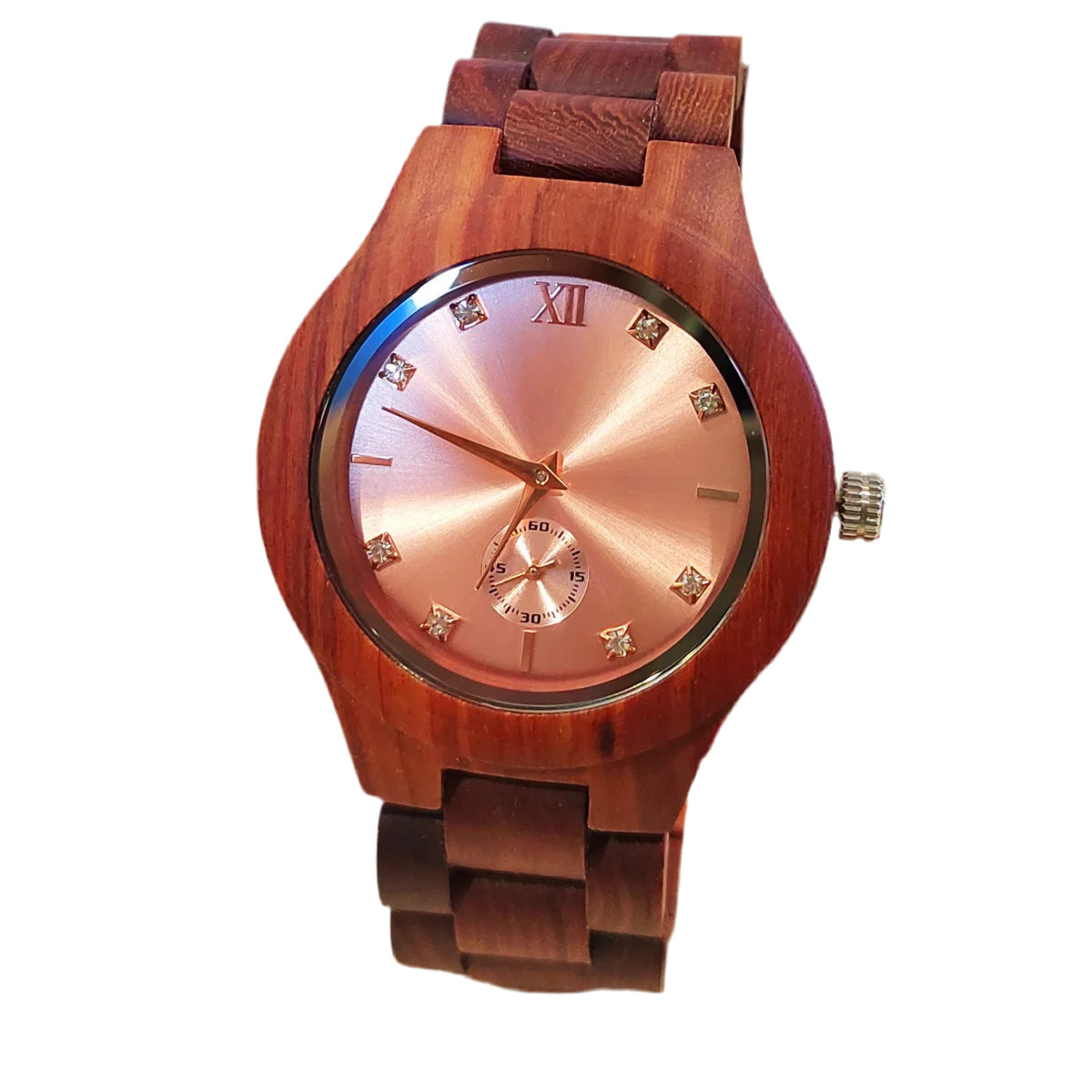 Women's Fashionable Wooden Wrist Watch With Simulated Diamond Dial - Quartz Movement & Analog Face