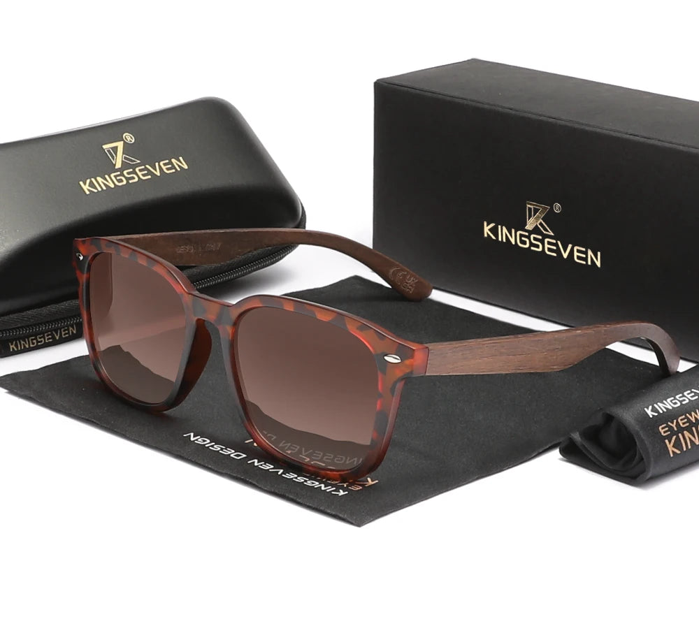 Classic Unisex Walnut Sunglasses For Women Or Men - Polarized UV400 Square Wooden Frame Fashion Glasses