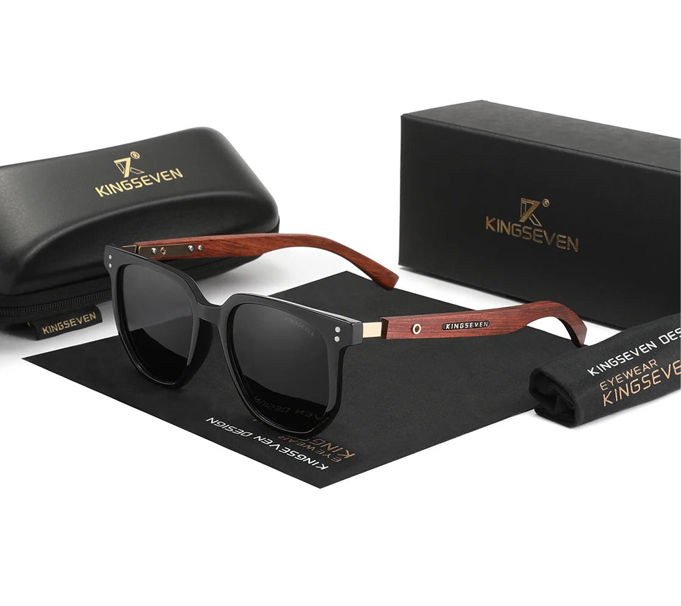 Men’s Retro Shape Wooden Sunglasses For Men - Polarized Square Lenses With UV Sunlight Protection